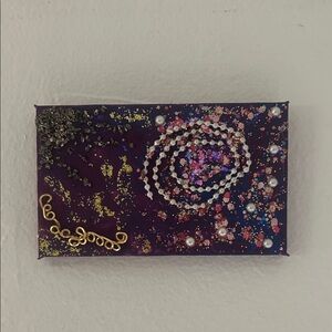 Mini Handmade Purple Mixed-Media Wall Art with Pearlescent Accents